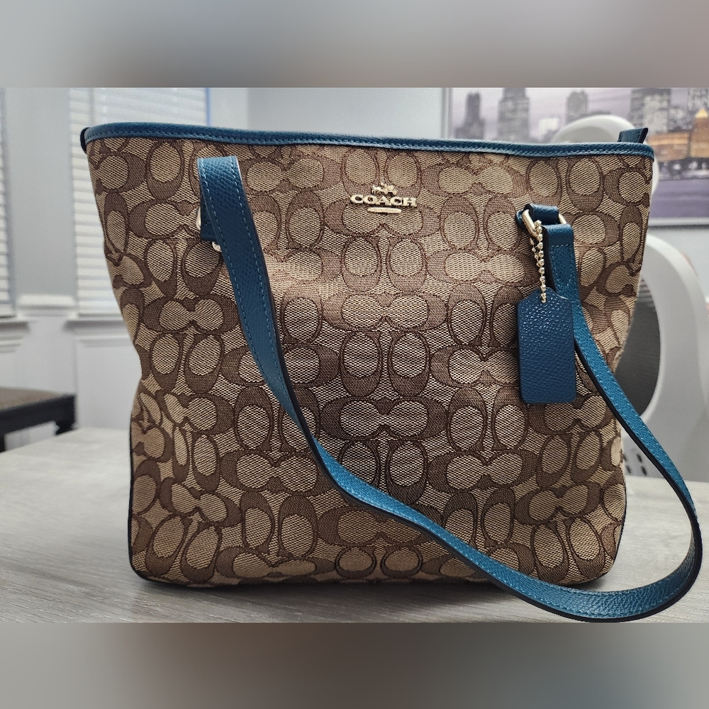 Teal Coach Canvas Shoulder Bag